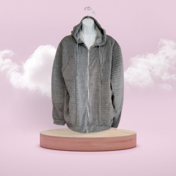 NWOT velvet light grey sweatshirt  with hood - Picture 2 of 6